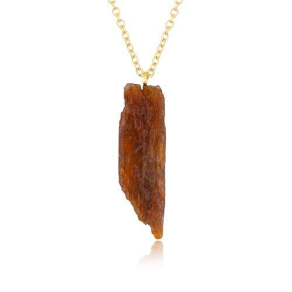 3764 Raw Orange Kyanite Gemstone Necklace – Natural Crystal Pendant on 18K